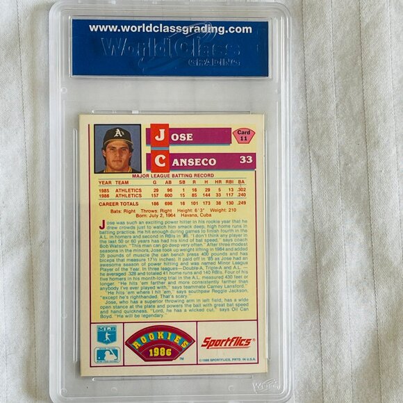 1986 SPORTSFLICS ROOKIES #11 JOSE CANSECO. ROOKIE WCG 10 GEM-MT. MINT CONDITION - Picture 5 of 7